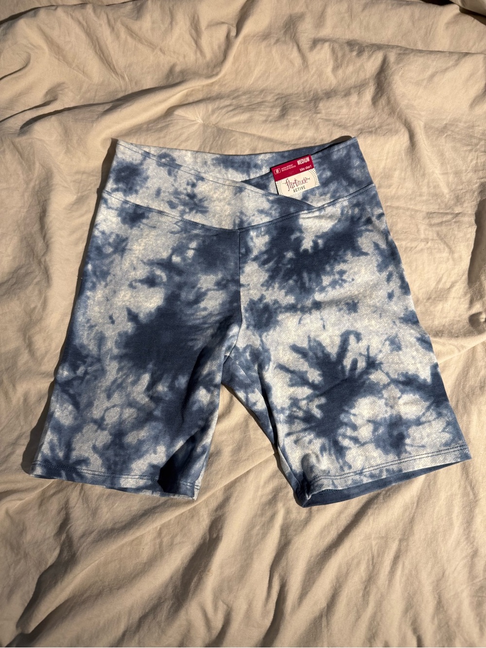 flirtitude Blue Tie-Dye V-Waist Bike Shorts
